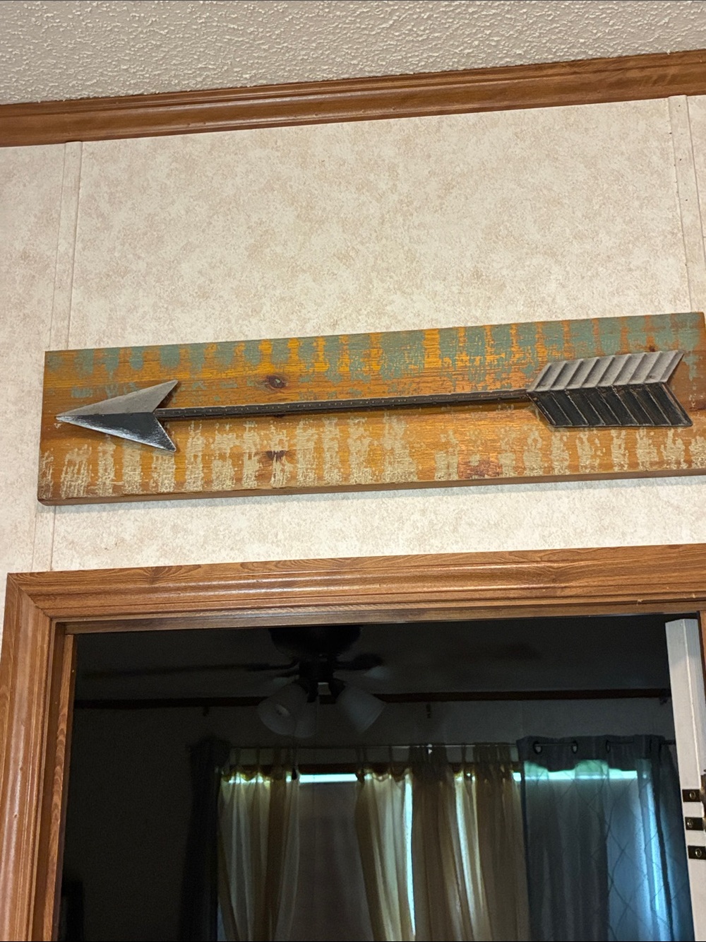 Wood Wall Arrow Plaque in Distressed Orange and Teal